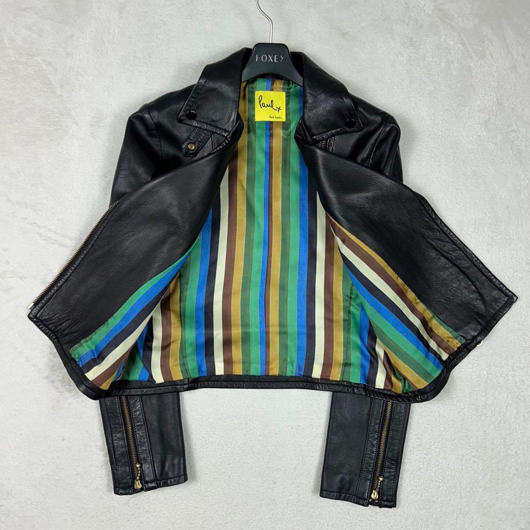 美品♡ポールスミス ラムレザーダブルライダースジャケット マルチストライプ 現行