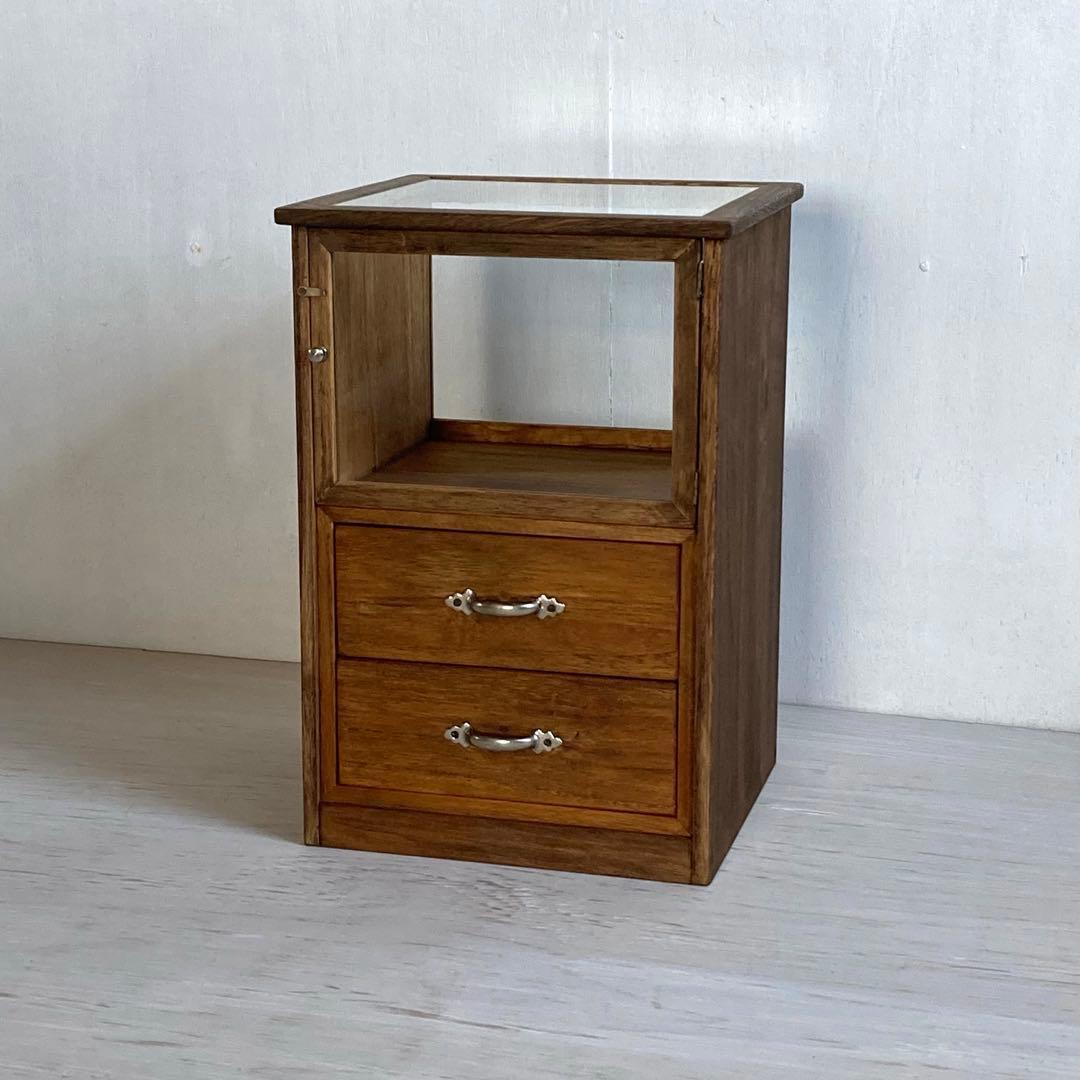 木製ガラスケース 引き出し付き 卓上 ショーケース 小物入れ