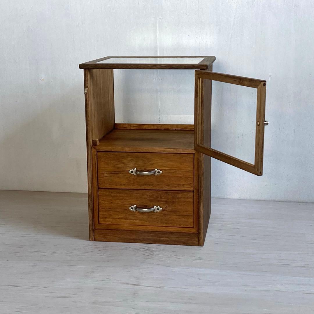 木製ガラスケース 引き出し付き 卓上 ショーケース 小物入れ