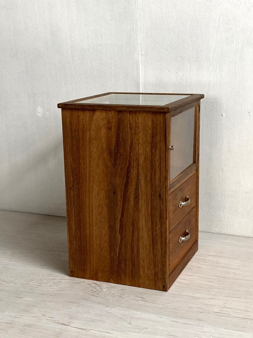 木製ガラスケース 引き出し付き 卓上 ショーケース 小物入れ