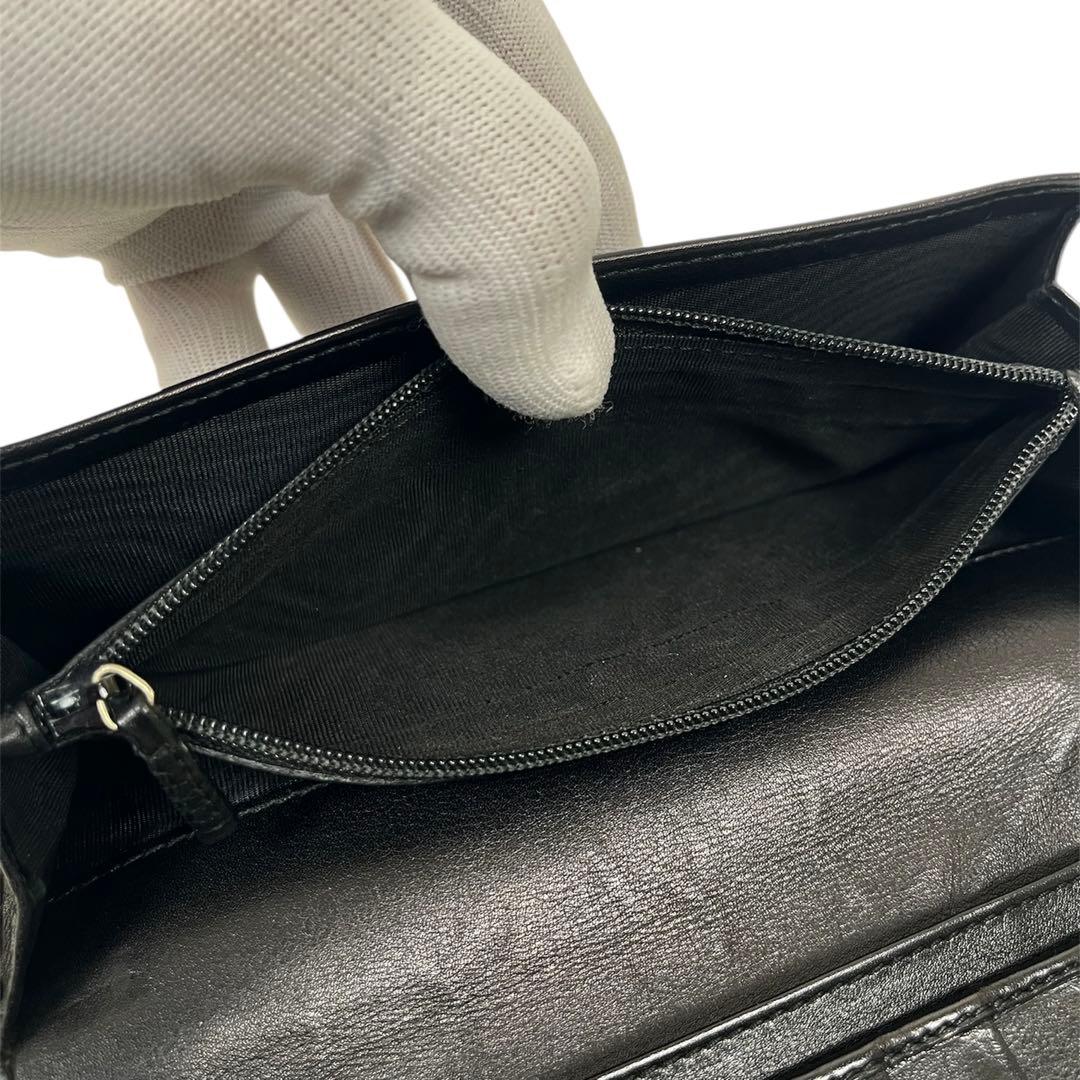 グッチ　ロゴプレート 長財布　GGシマレザー　エンボス加工　本革　ブラック　美品