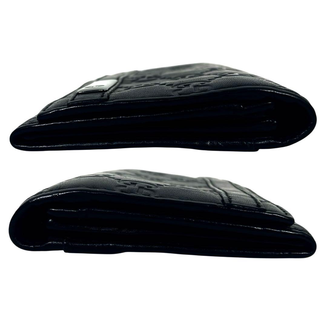 グッチ　ロゴプレート 長財布　GGシマレザー　エンボス加工　本革　ブラック　美品