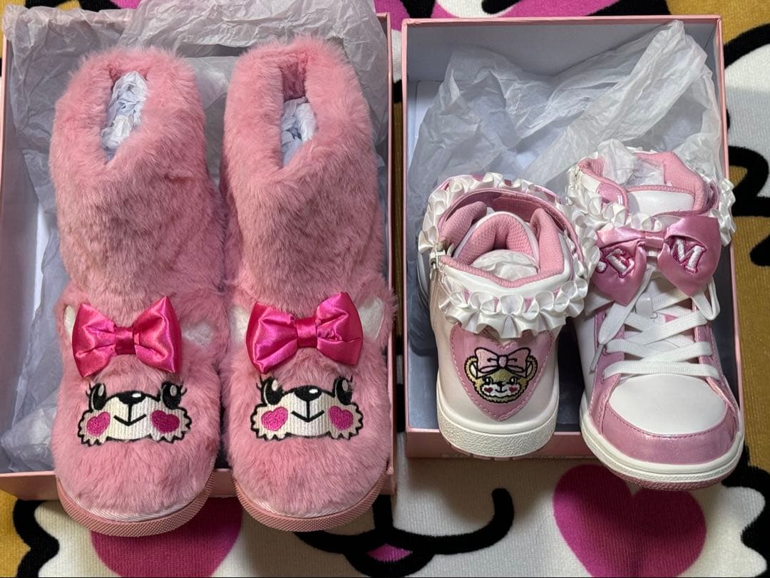 アースマジック 新品 ファーブーツ・ハイカットリボンスニーカー 21センチ