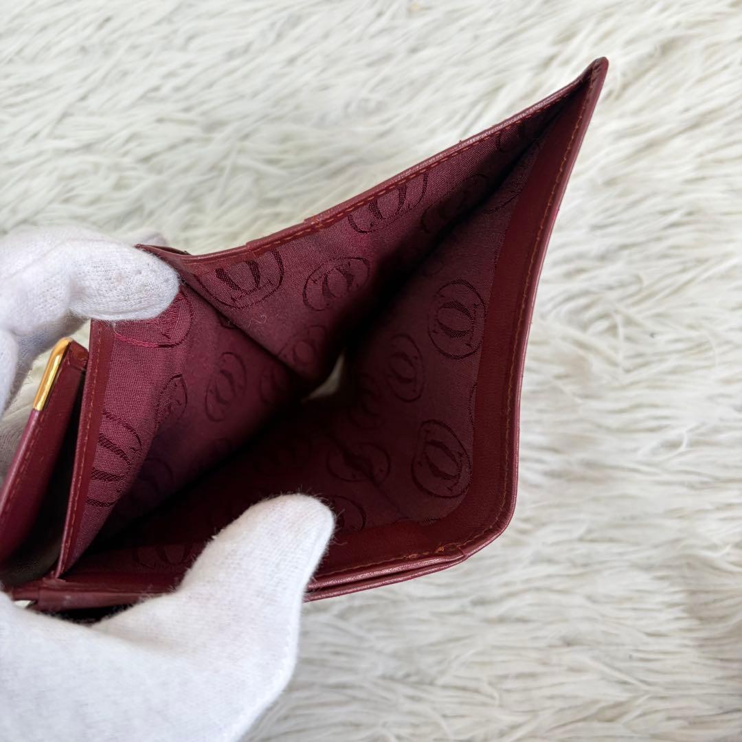 未使用級✨Cartier カルティエ 三つ折り財布 Wホック 金具 ボルドー