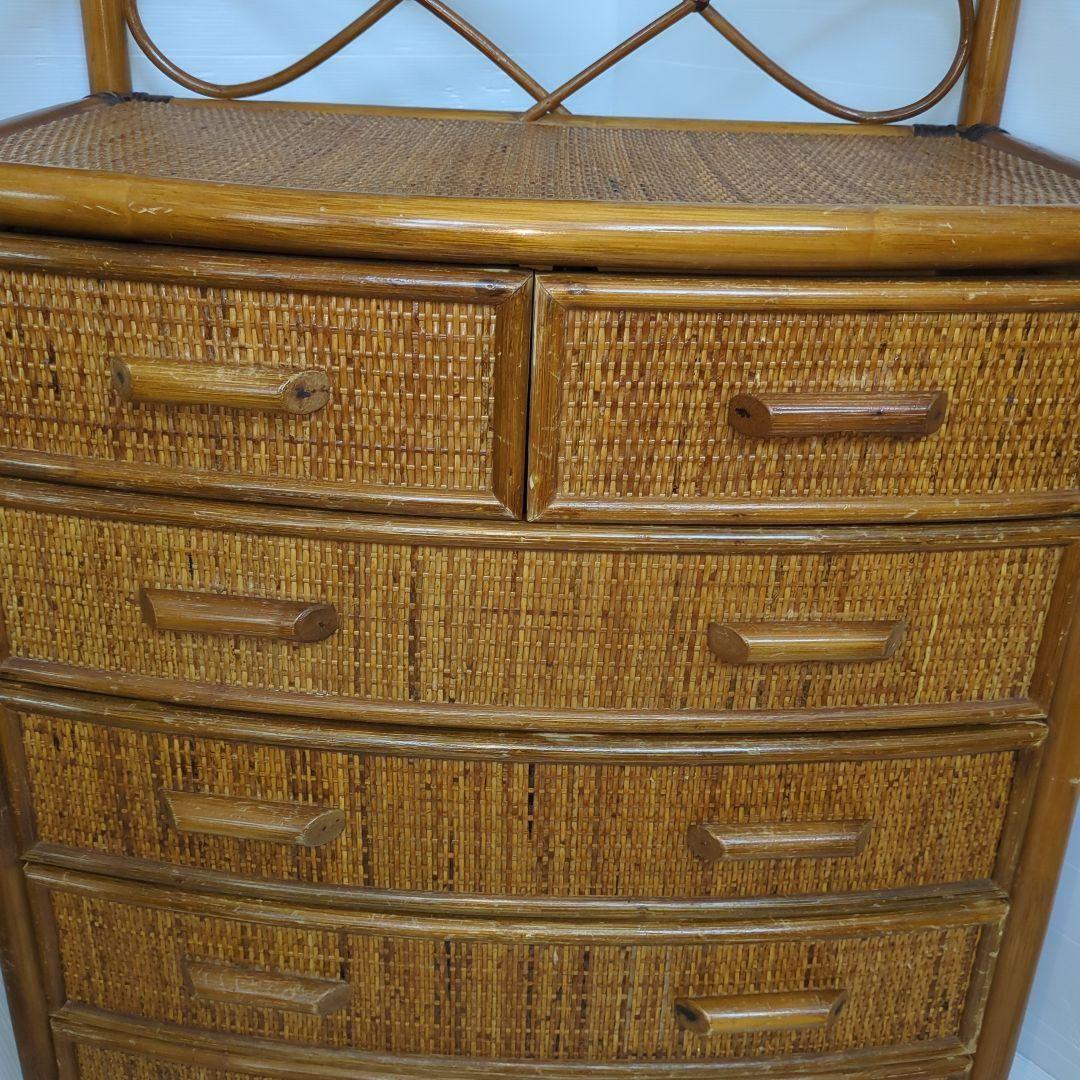 古家具◾️ナチュラル天然素材 5杯 籐ラタンチェスト/ 整理棚