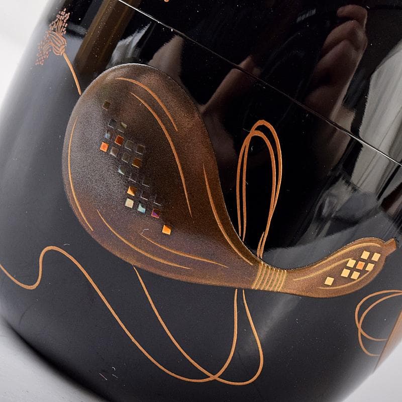 さすがのまみ　坂本照雄作　六瓢蒔絵　内銀留　棗　共布共箱　F　R7951