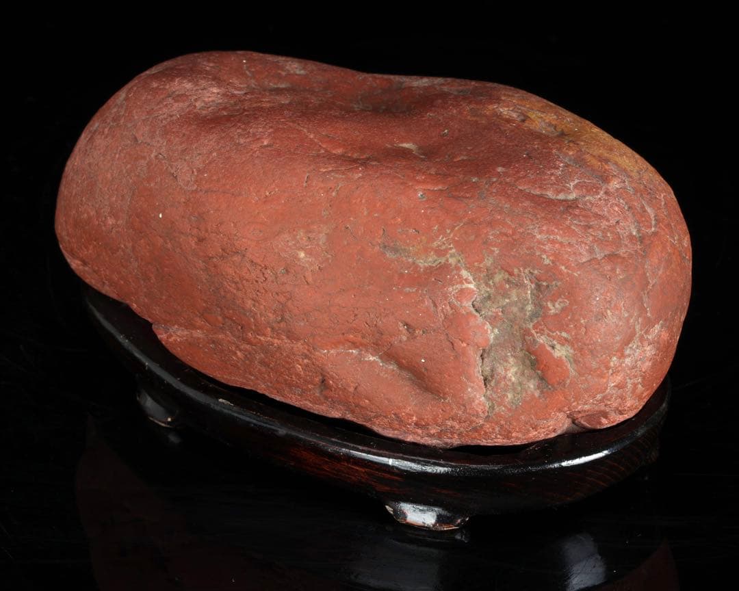 小矢部川石 赤石 1.9kg 台座付 鑑賞石 水石 自然石 景石 盆景 盆石