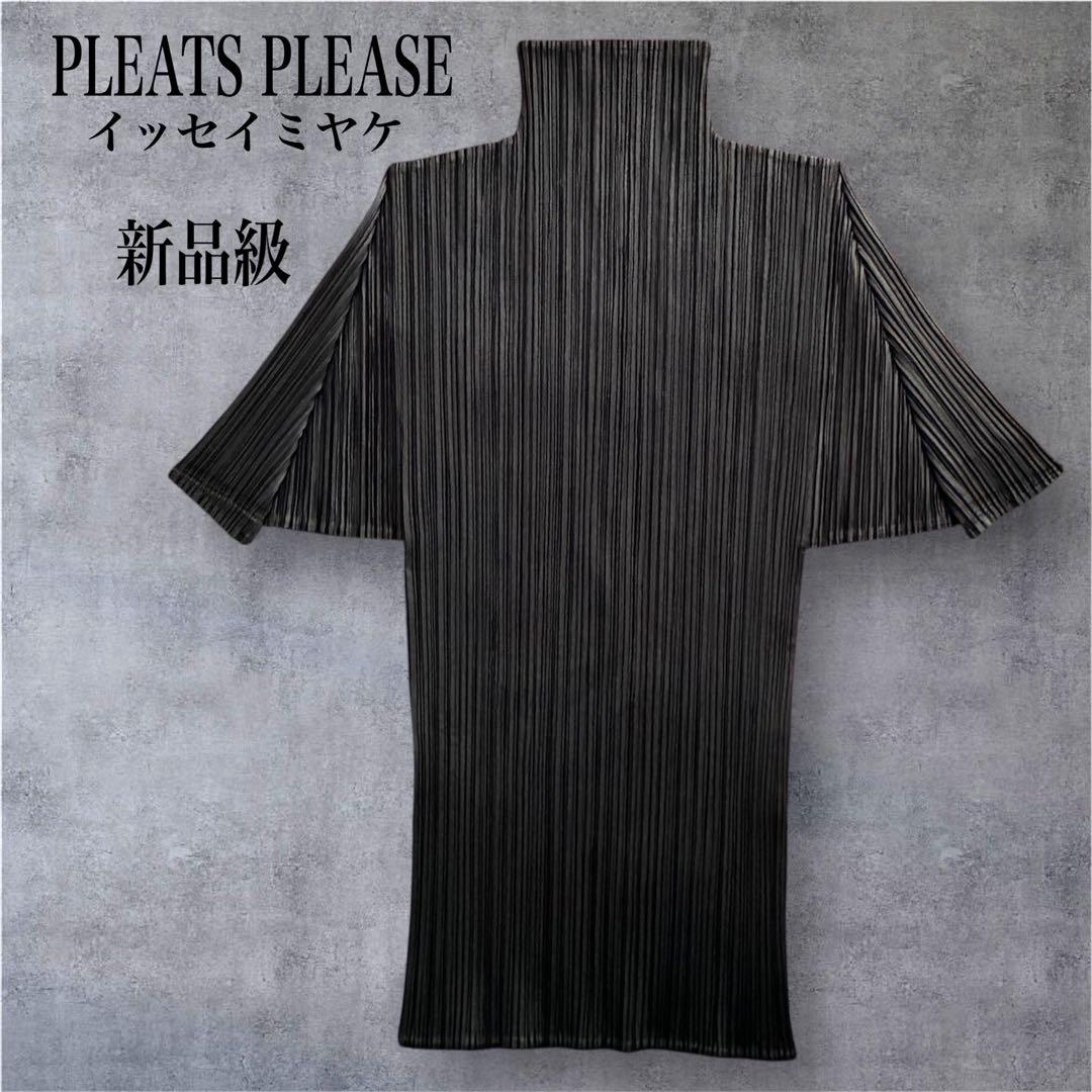 くみ様 新品級✨プリーツプリーズ 半袖 ハイネック トップス 黒イッセイミヤケ