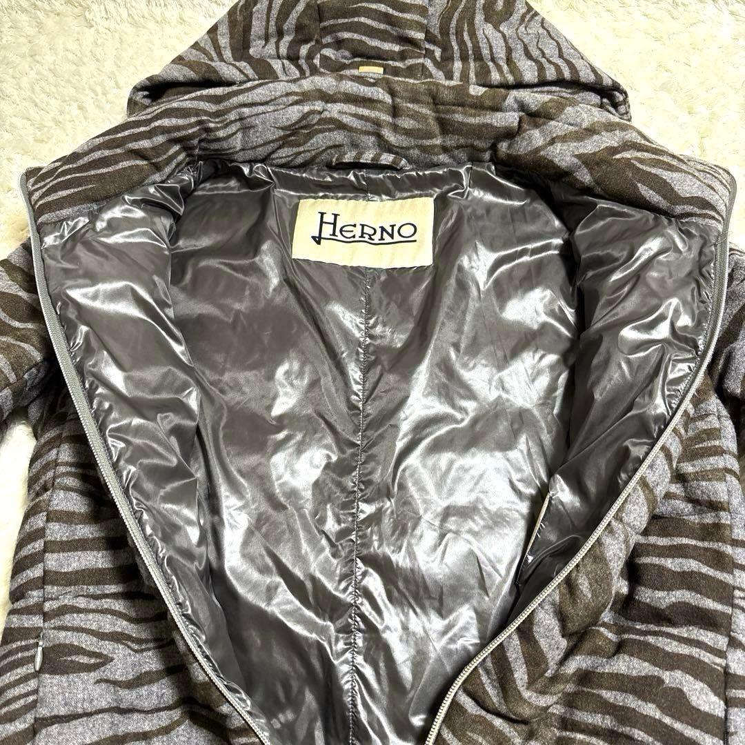 ルミラヘルノ 特殊中綿 キルティングジャケット フード着脱 毛 総柄 M