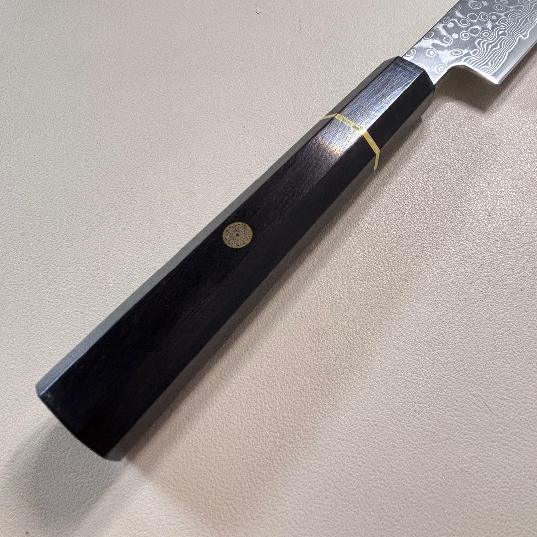 尺300mm 柳刃包丁 墨流しダマスカス　黒檀八角柄　刺身包丁 和包丁 「鞘付き
