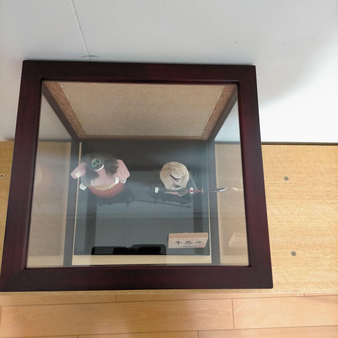 江戸 木目込み 柿沼東光作 牛若丸 弁慶 パノラマケース 黒台付き