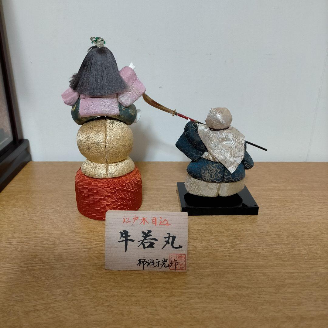 江戸 木目込み 柿沼東光作 牛若丸 弁慶 パノラマケース 黒台付き