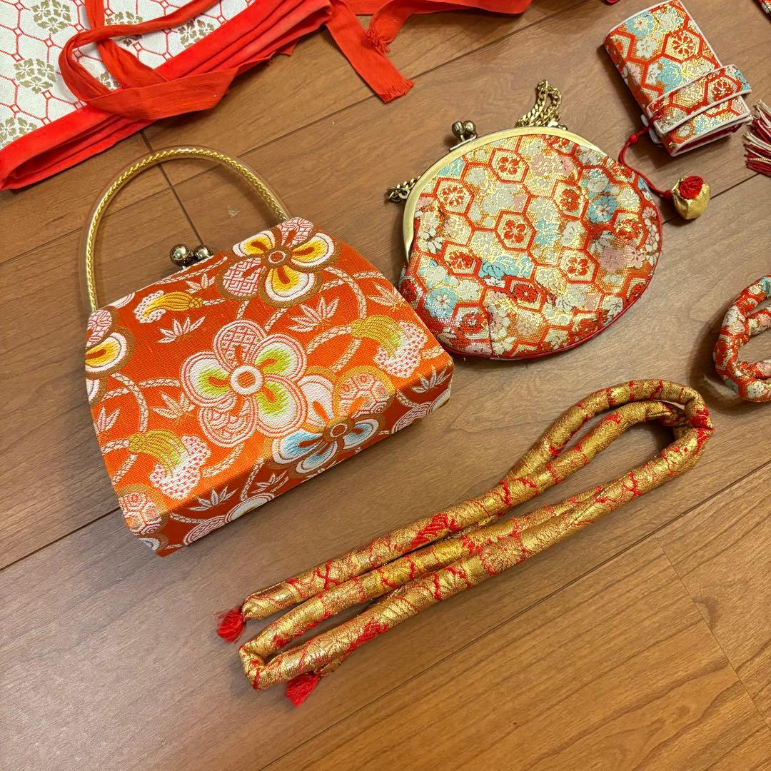 七五三　7歳　着物セット　女の子　オレンジ　グリーン