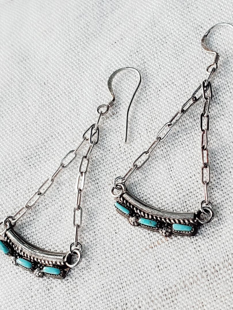 1980年代　インディアンジュエリー　ズニ族　ターコイズ　シルバー925 ピアス