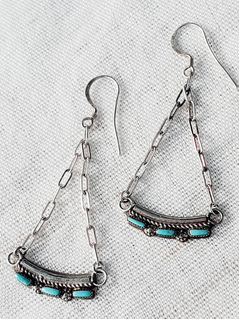 1980年代　インディアンジュエリー　ズニ族　ターコイズ　シルバー925 ピアス