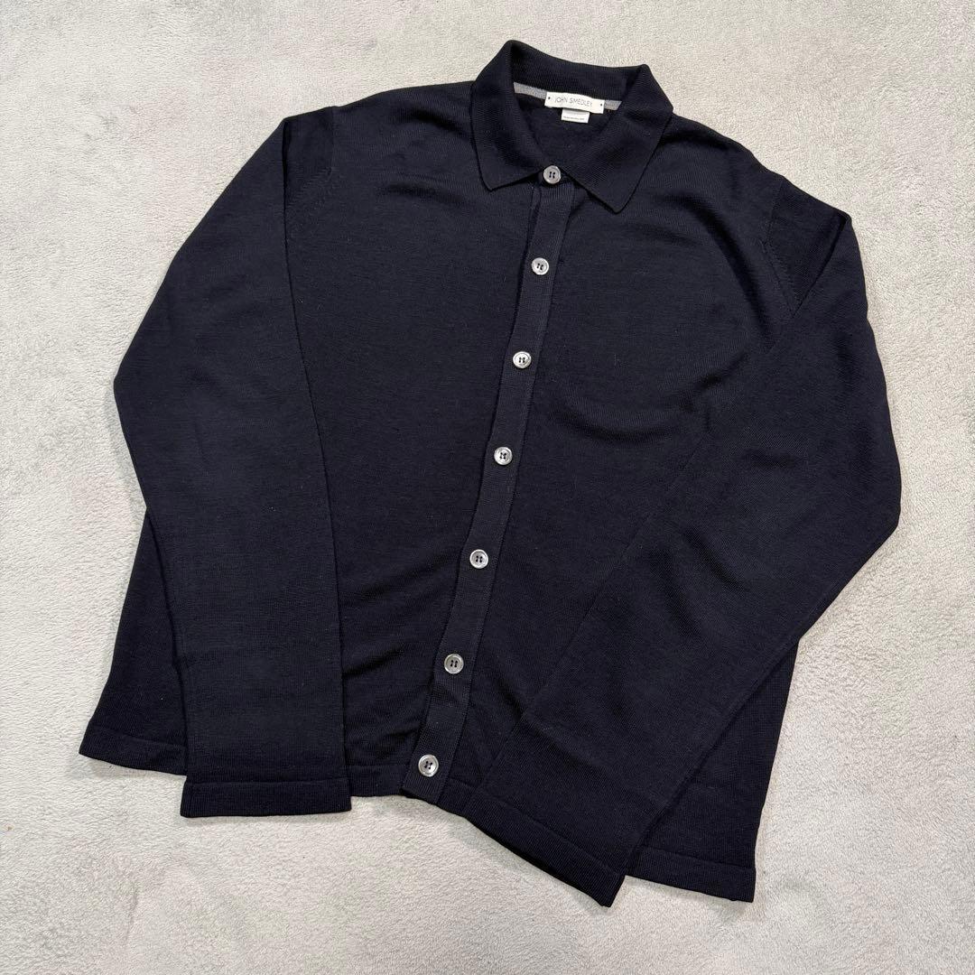 ジョンスメドレー　ネイビー　ニットシャツ　Lサイズ　ウール　カーディガン