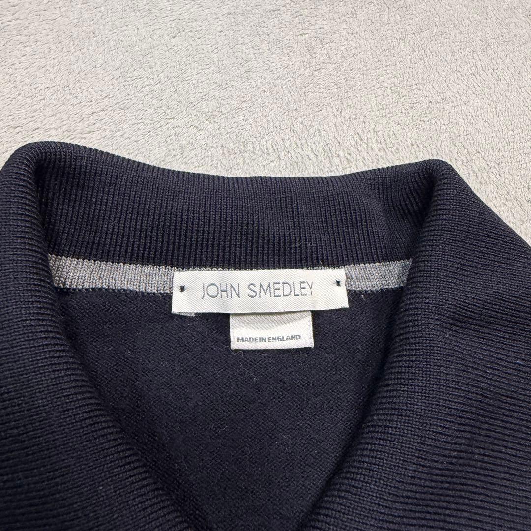 ジョンスメドレー　ネイビー　ニットシャツ　Lサイズ　ウール　カーディガン