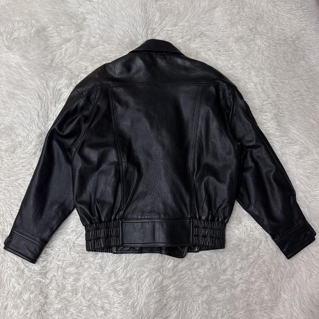 VINTAGE レザージャケット　Lサイズ　羊革　ラムスキン　ブラック　黒　短丈