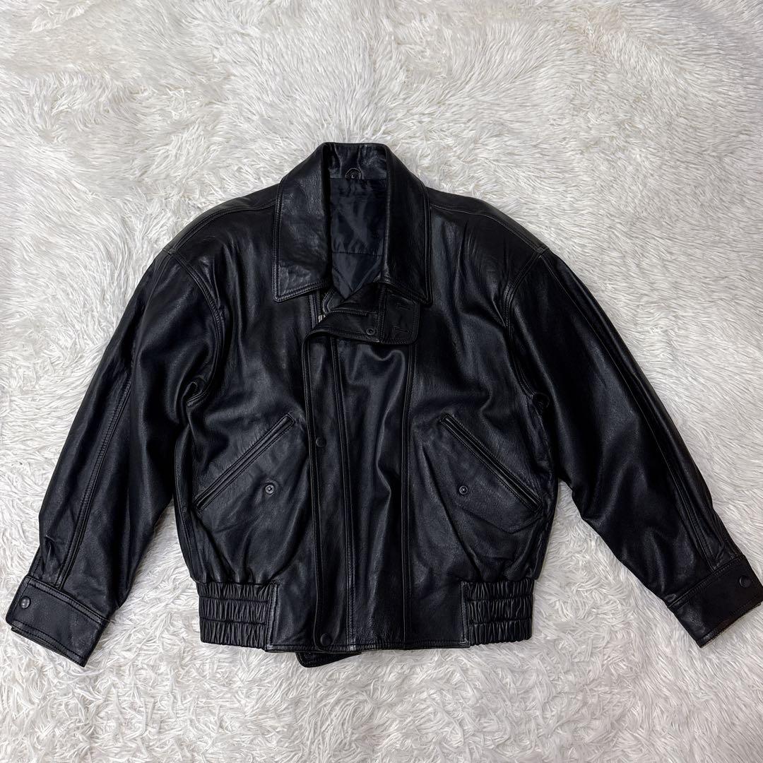 VINTAGE レザージャケット　Lサイズ　羊革　ラムスキン　ブラック　黒　短丈