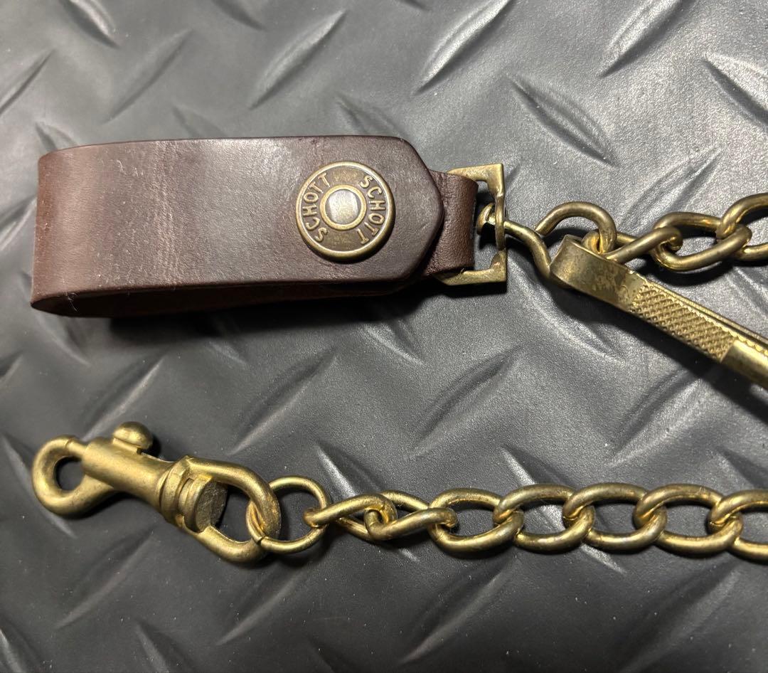 Schott ショット長財布　ウォレットチェーン　ブラウン　牛革　カウハイド