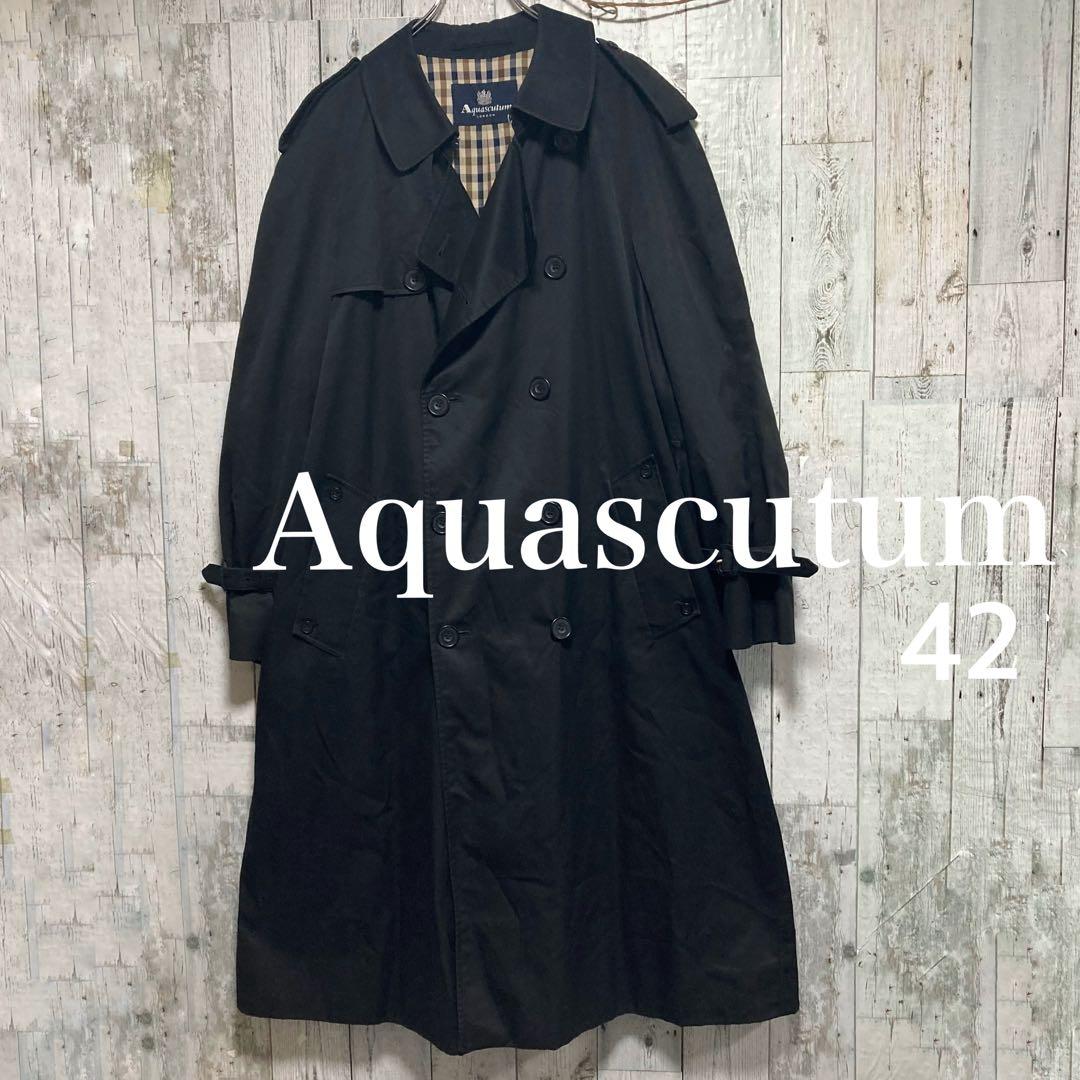 Aquascutum アクアスキュータム ダブル　トレンチコート 42 ブラック