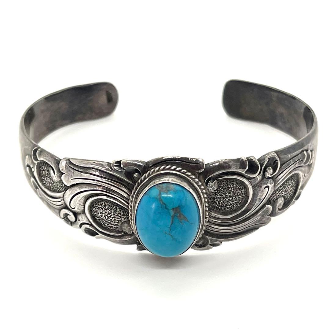●NAVAJO・ナバホ族●ターコイズ●アンティーク●シルバーバングル●925