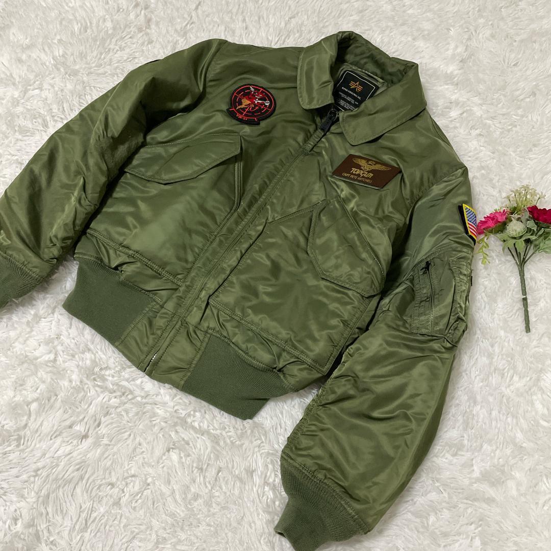 アルファインダストリーズ【M】MA-1風ジャンパー　ワッペン付き　ミリタリ