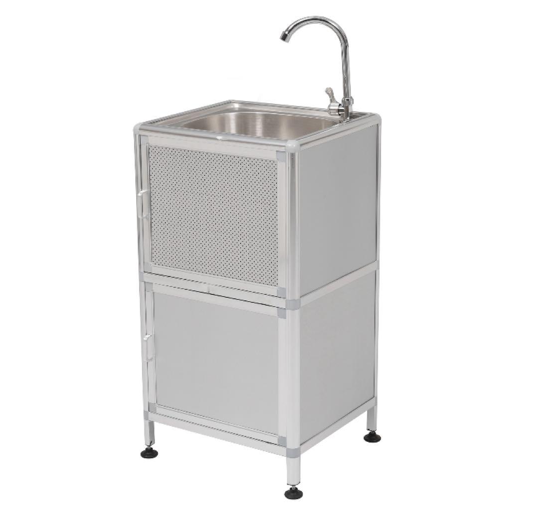 新品　ガーデンシンク　ステンレス製　スリム　収納棚付き　水道設備　蛇口　流し台