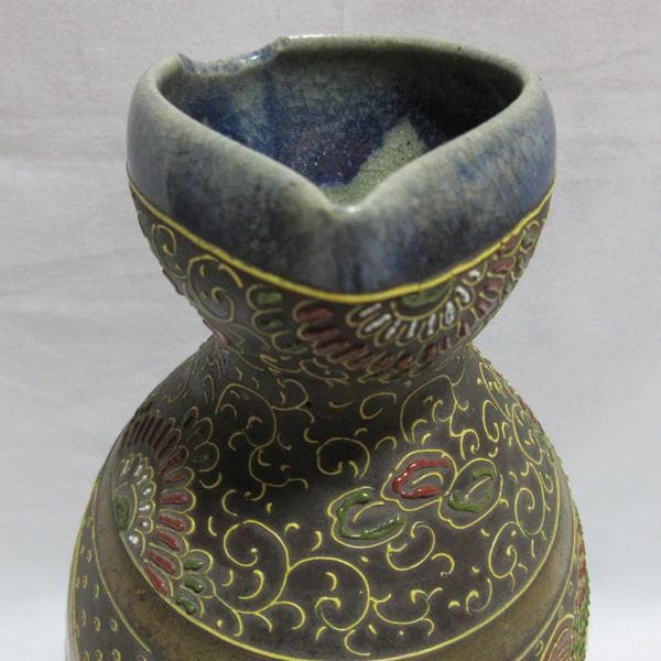 古い薩摩焼いっちん描きイッチン技法陶器陶磁器徳利とっくり明治大正骨董アンティーク