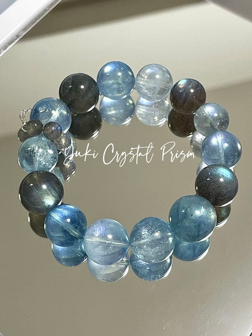 高品質アクアマリン×グレームーンストーン 天然石ブレスレット