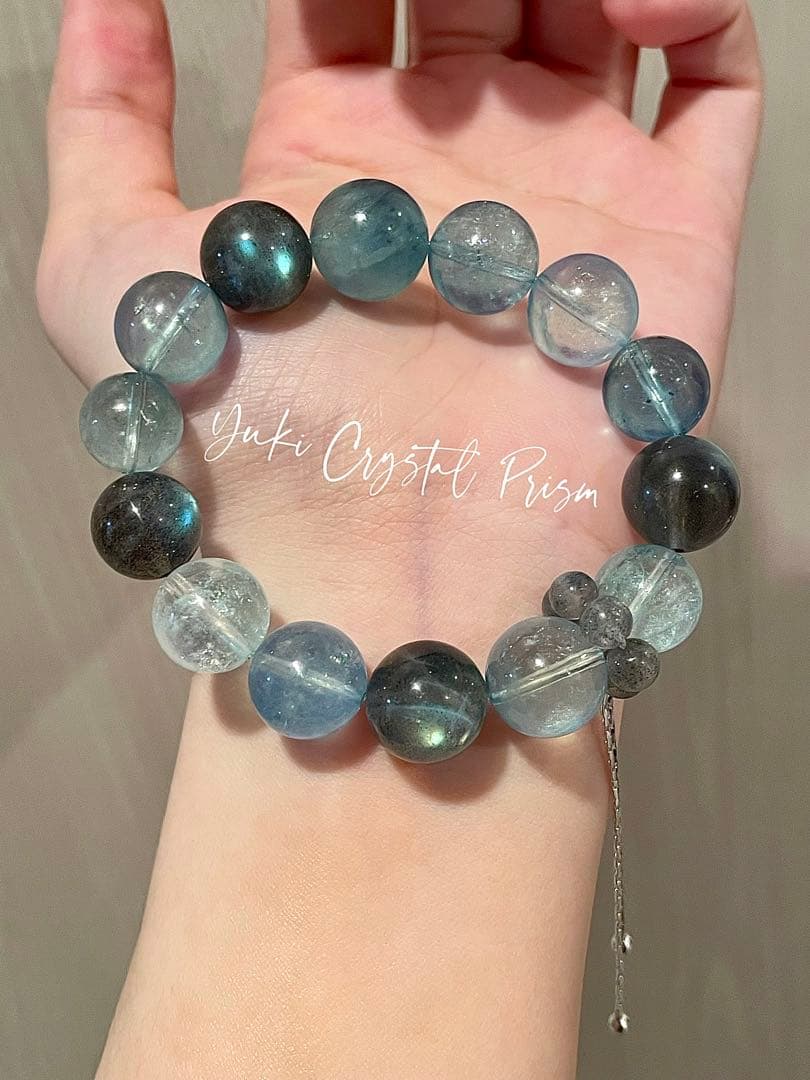 高品質アクアマリン×グレームーンストーン 天然石ブレスレット