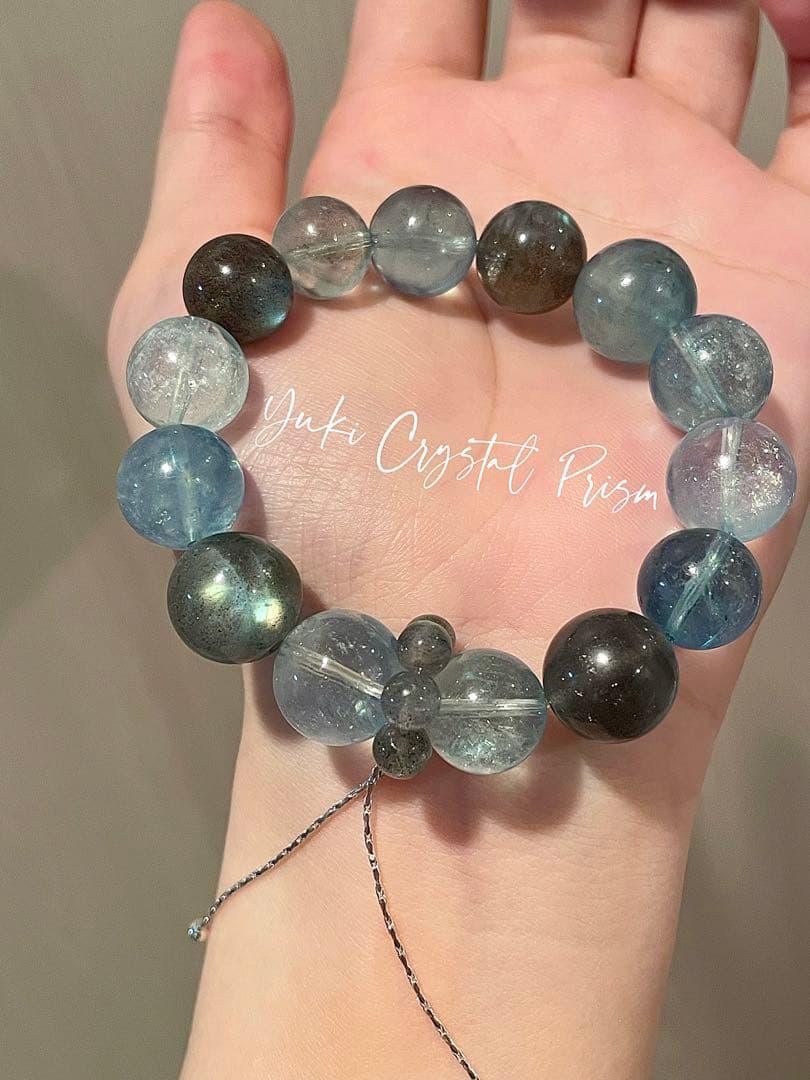 高品質アクアマリン×グレームーンストーン 天然石ブレスレット