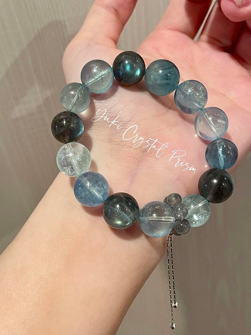 高品質アクアマリン×グレームーンストーン 天然石ブレスレット