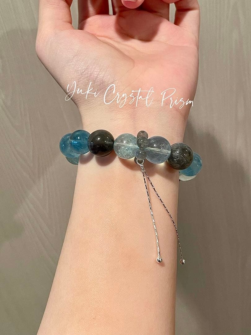 高品質アクアマリン×グレームーンストーン 天然石ブレスレット