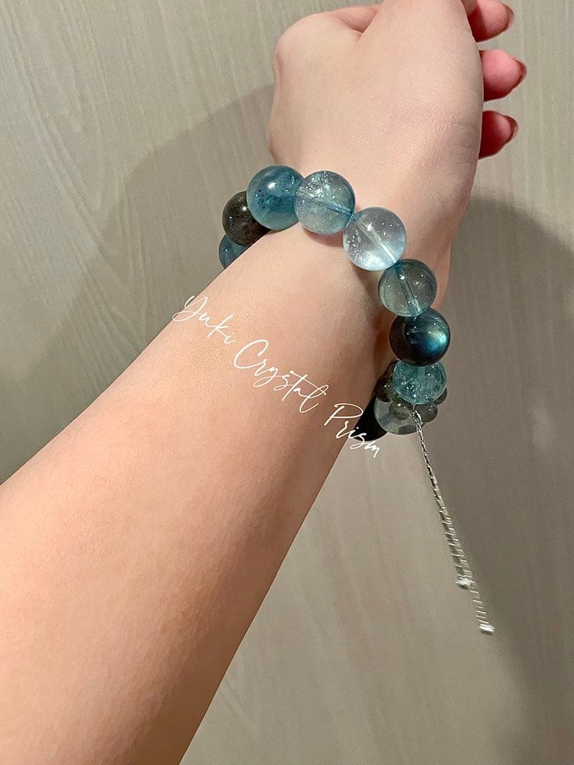 高品質アクアマリン×グレームーンストーン 天然石ブレスレット