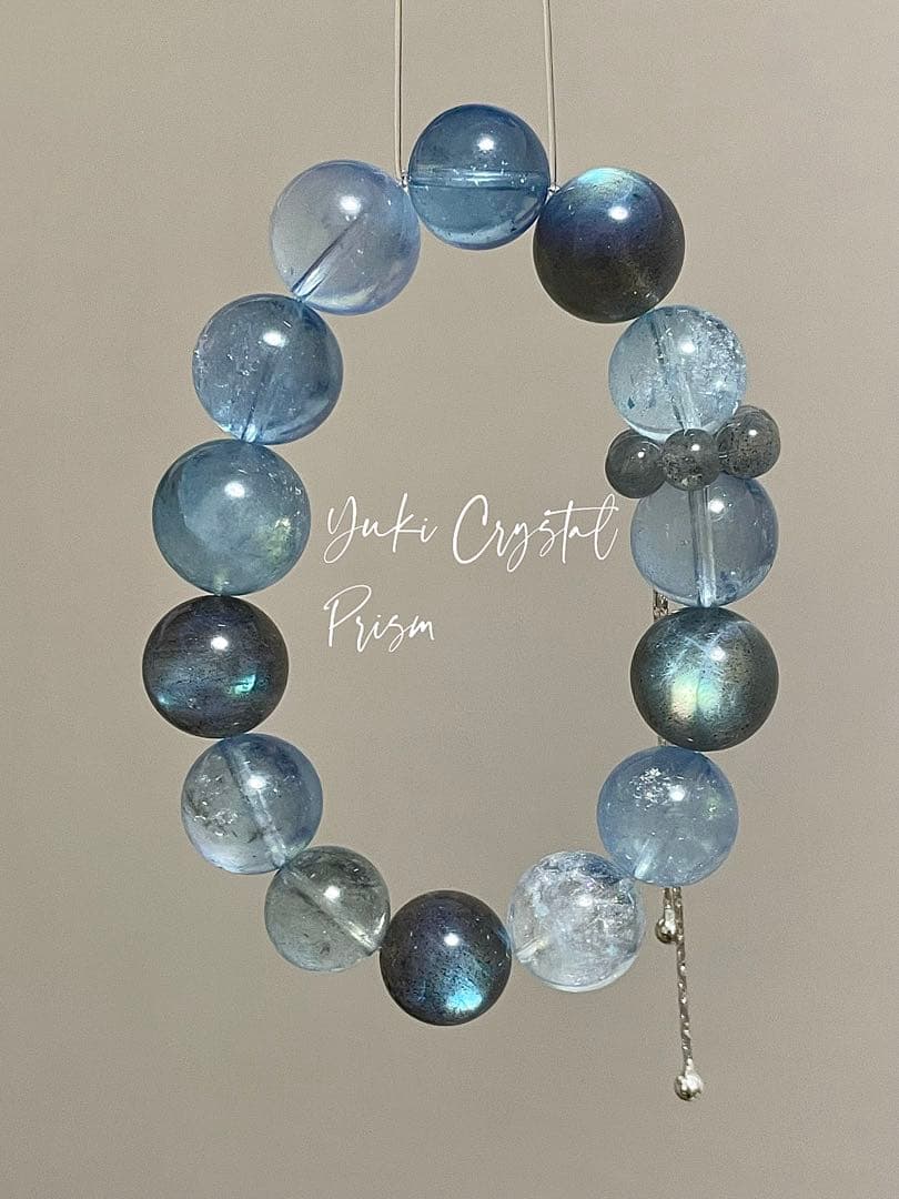 高品質アクアマリン×グレームーンストーン 天然石ブレスレット