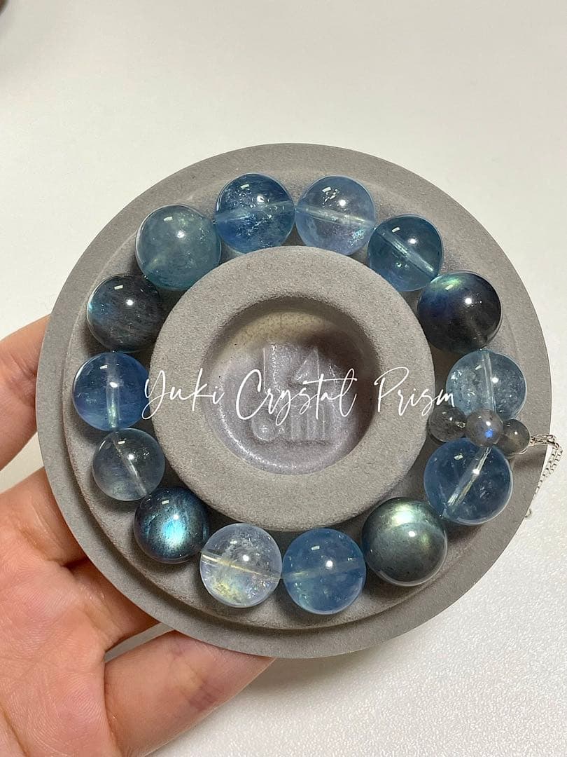 高品質アクアマリン×グレームーンストーン 天然石ブレスレット