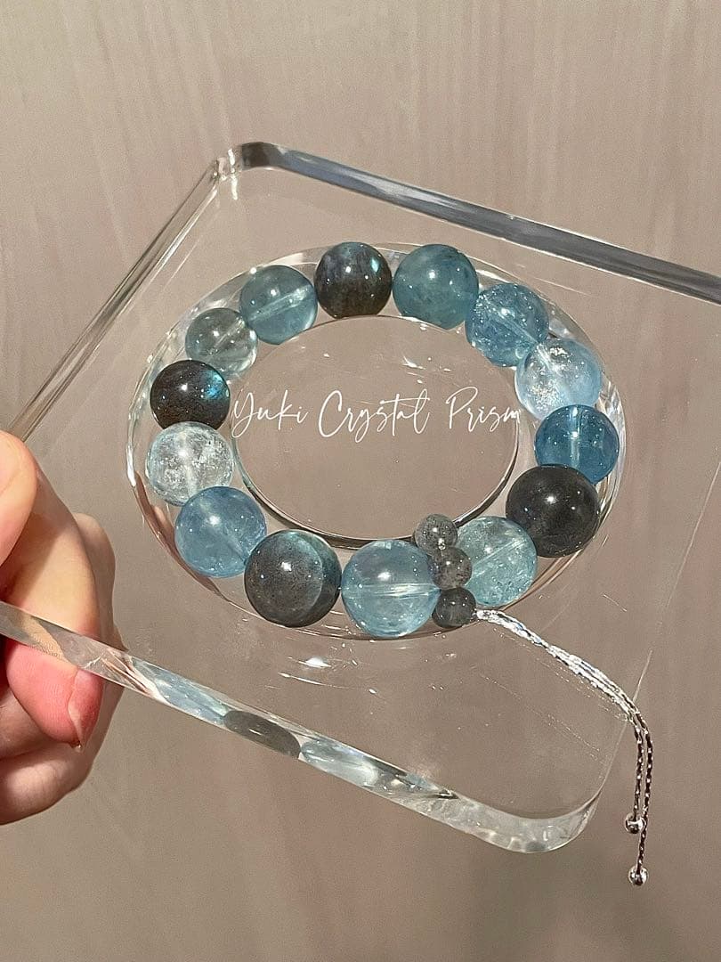 高品質アクアマリン×グレームーンストーン 天然石ブレスレット