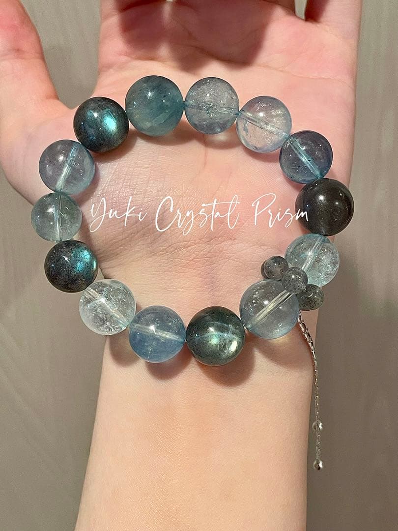 高品質アクアマリン×グレームーンストーン 天然石ブレスレット