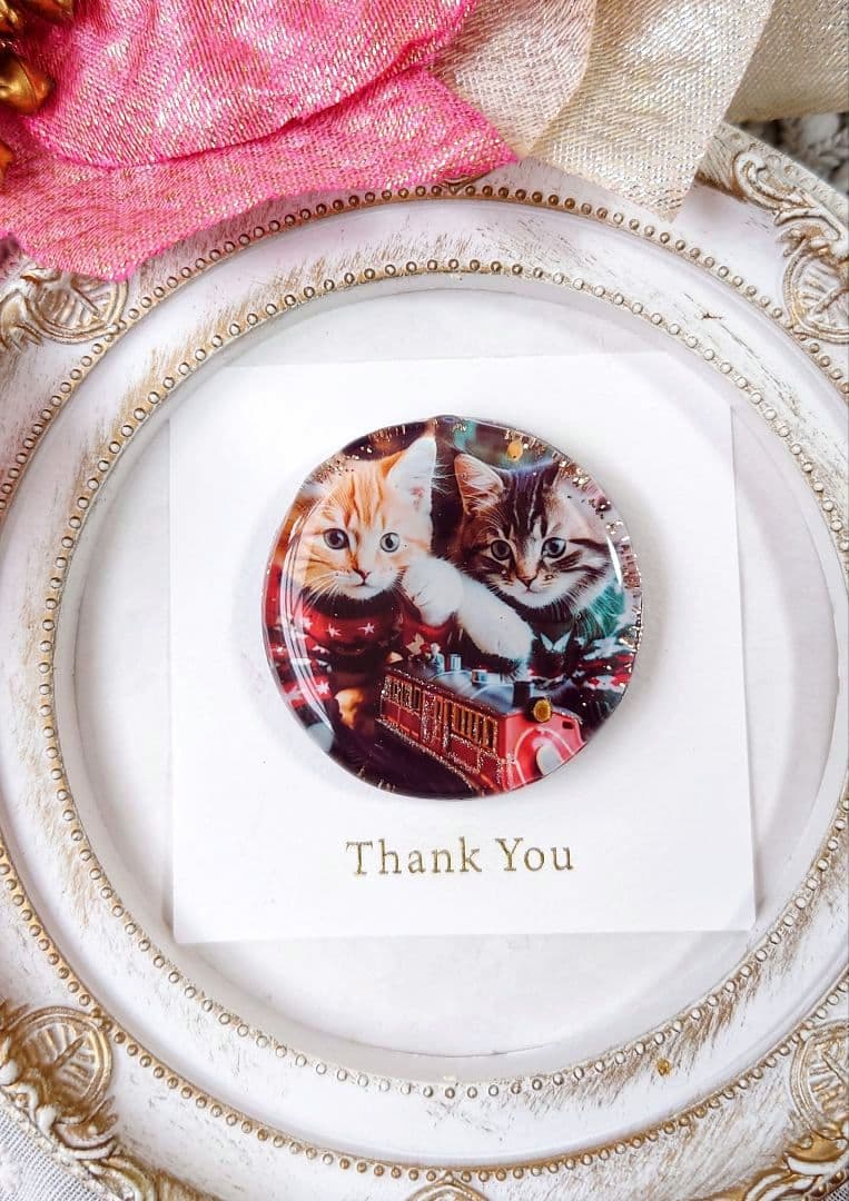 レジン　猫　ヘアゴム　ブローチ　ポニーフック　No.307