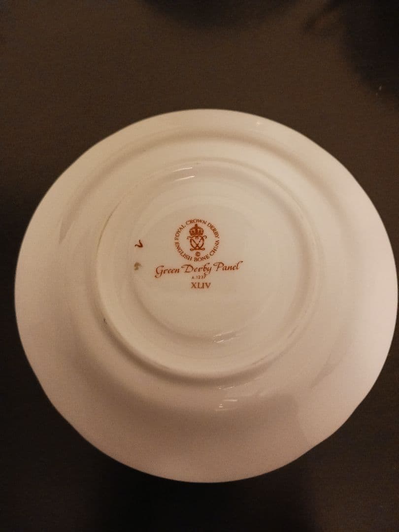 ロイヤルクラウンダービー パネル グリーン スープカップ＆ソーサー①②