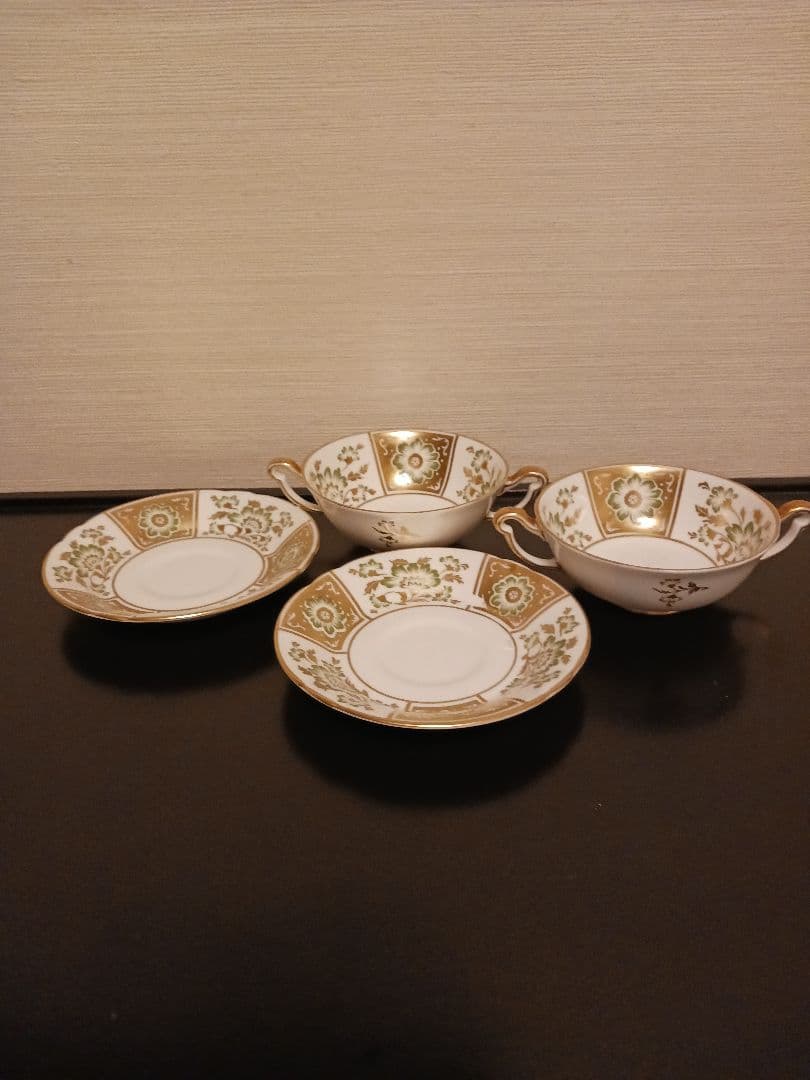 ロイヤルクラウンダービー パネル グリーン スープカップ＆ソーサー①②