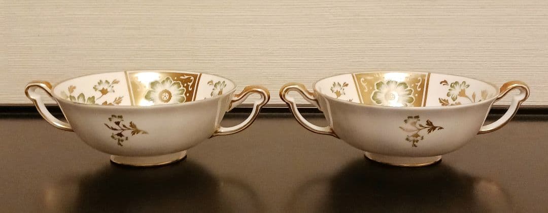 ロイヤルクラウンダービー パネル グリーン スープカップ＆ソーサー①②