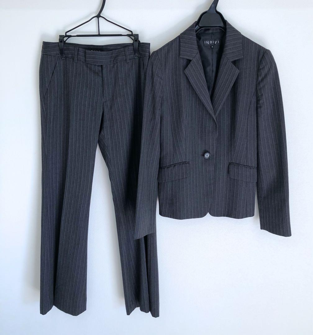 インディヴィ　スーツ　セットアップ　グレー　ストライプ