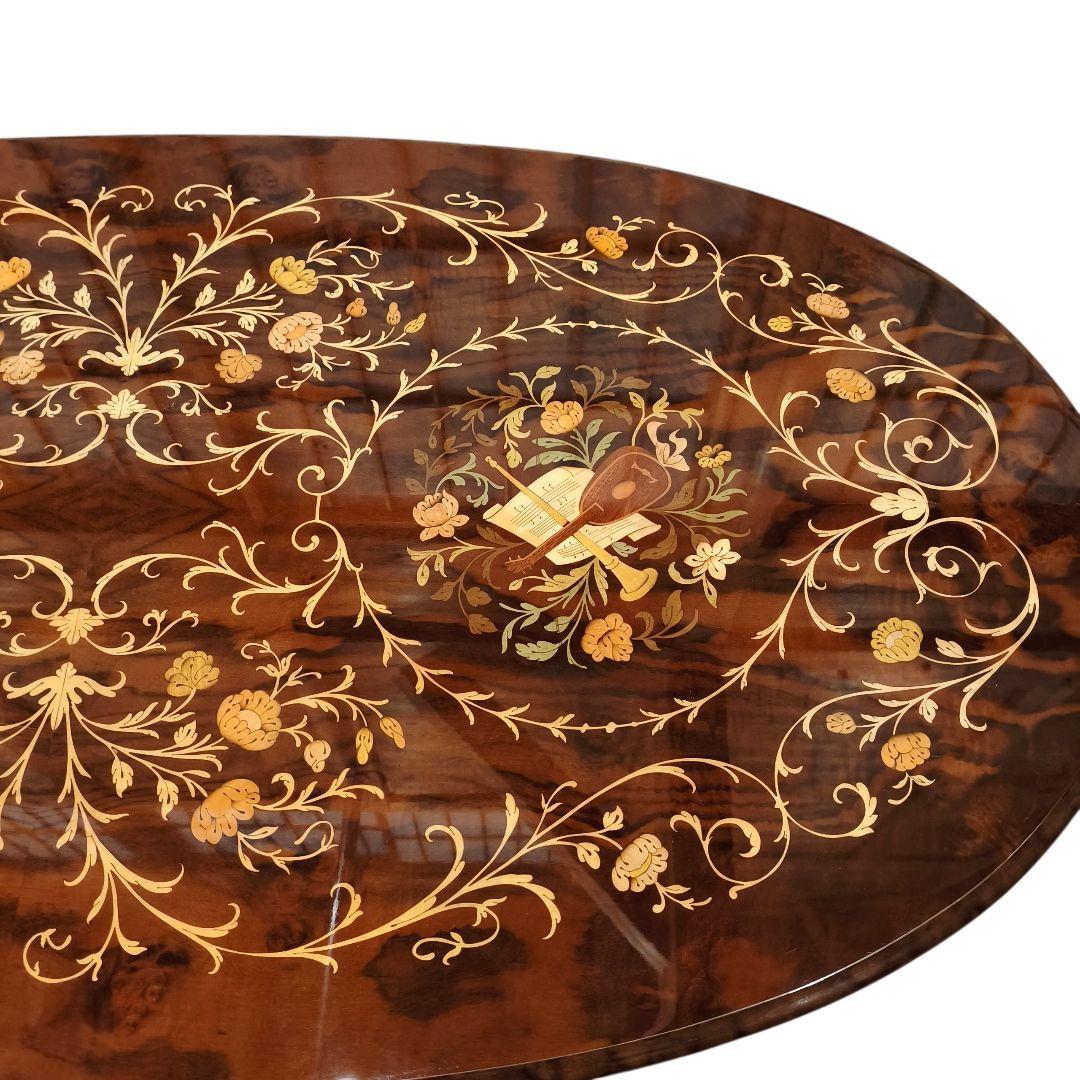 ​イタリア製 象嵌 センターテーブル 楕円 アンティーク調 猫脚 大型