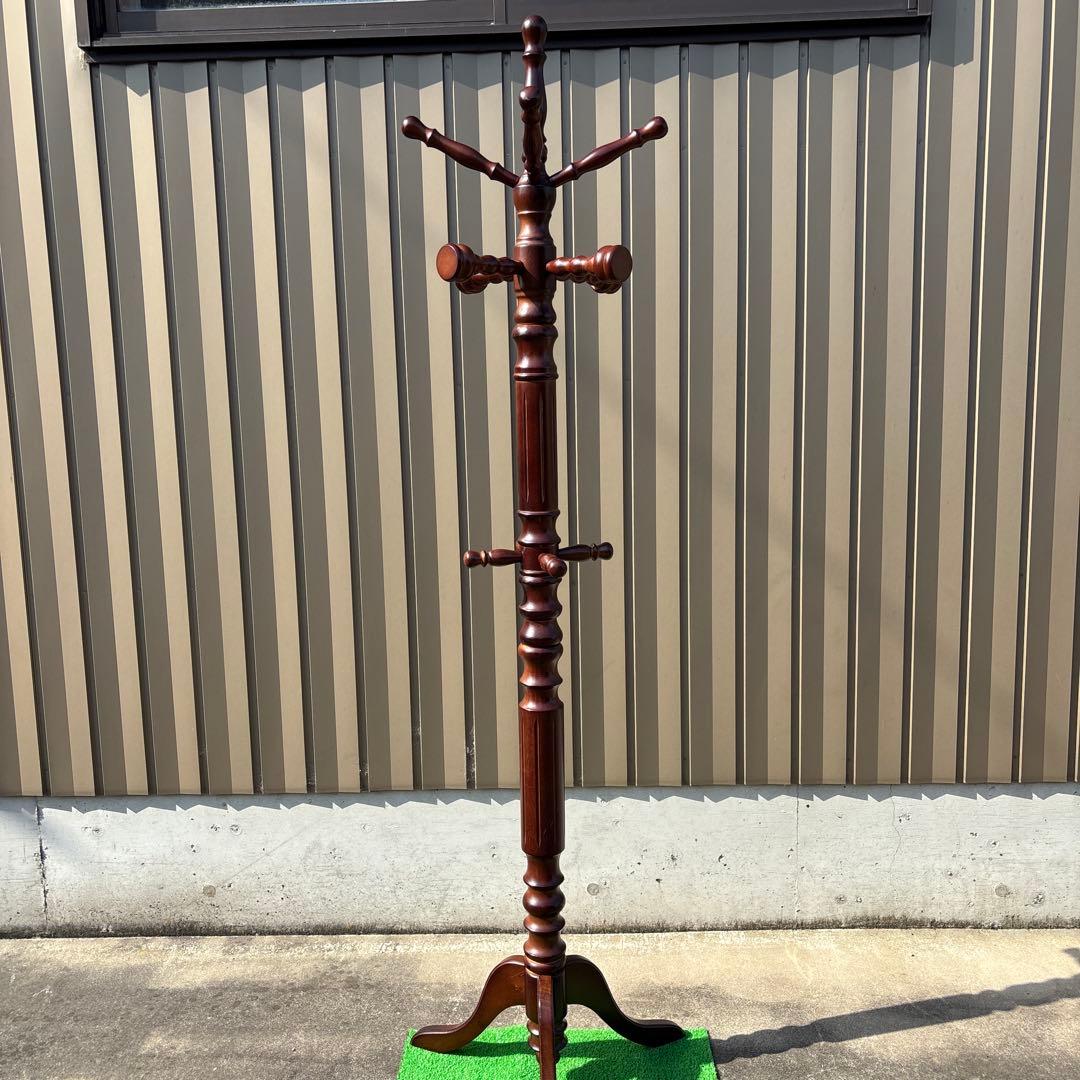 昭和レトロポールハンガー茶色木製コートラック ダークブラウン高さ188cm