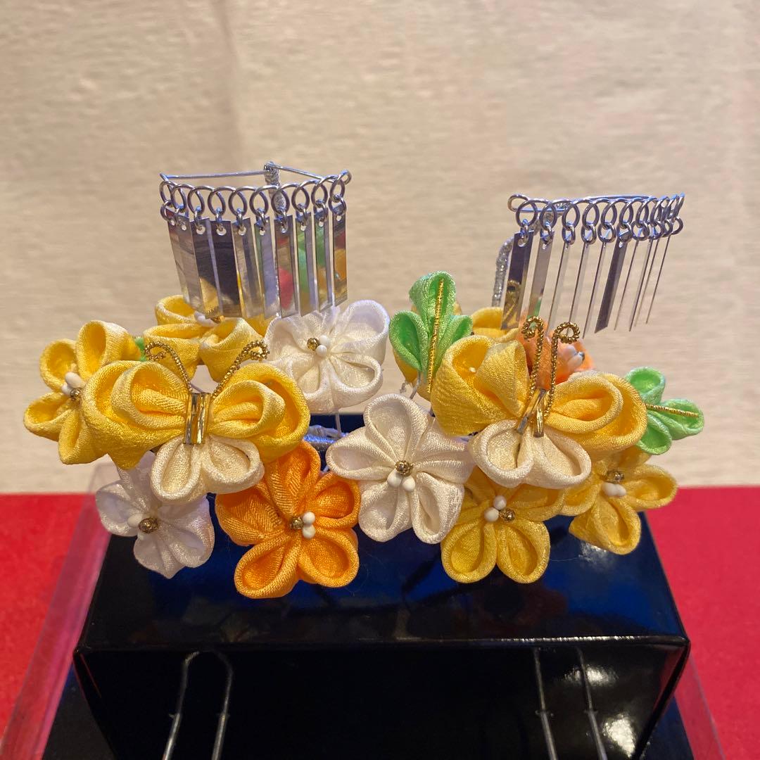着用画像あり！七五三髪飾り　勝山　正絹　7歳　黄色