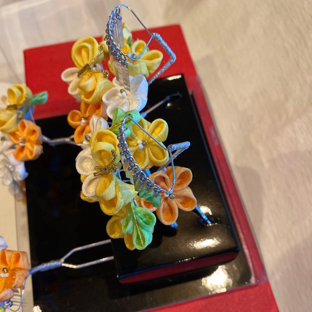 着用画像あり！七五三髪飾り　勝山　正絹　7歳　黄色