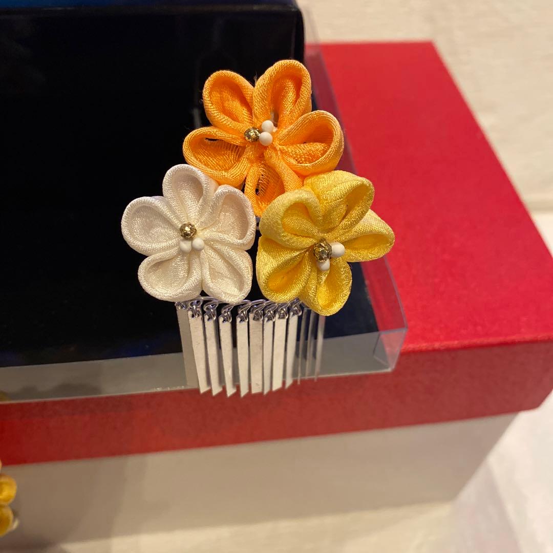 着用画像あり！七五三髪飾り　勝山　正絹　7歳　黄色