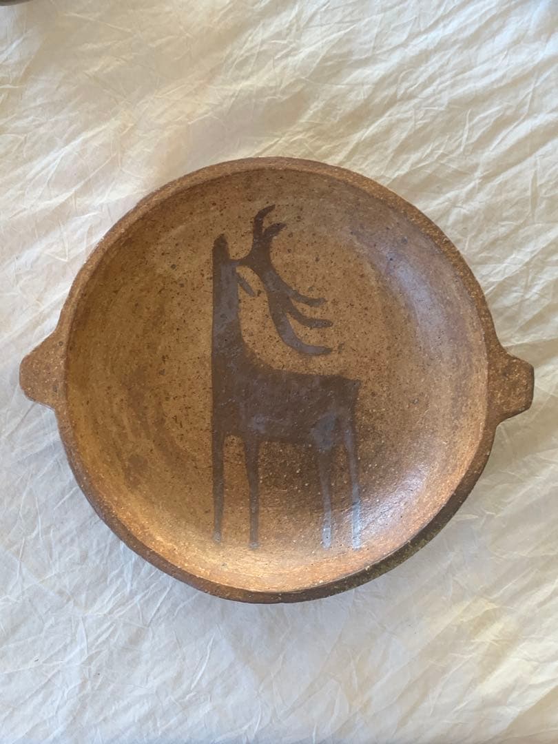 石原稔久さん　鹿絵付鉢　皿　22cm